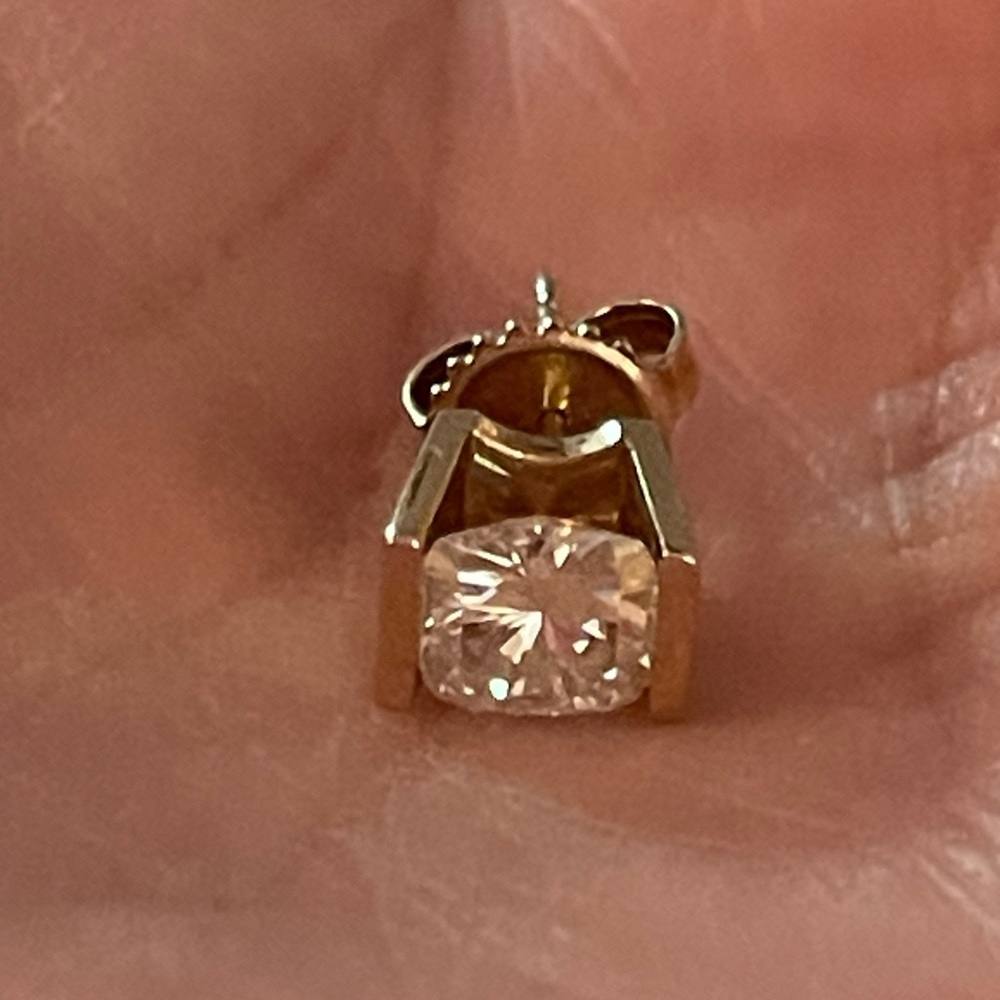 Fine Custom Made Cushion Cut Moissanite Earrings Solid 14K Yellow Gold - Picture 11 of 12